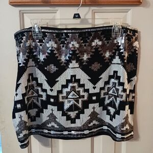 Sequin Embellished Black and Silver Skirt